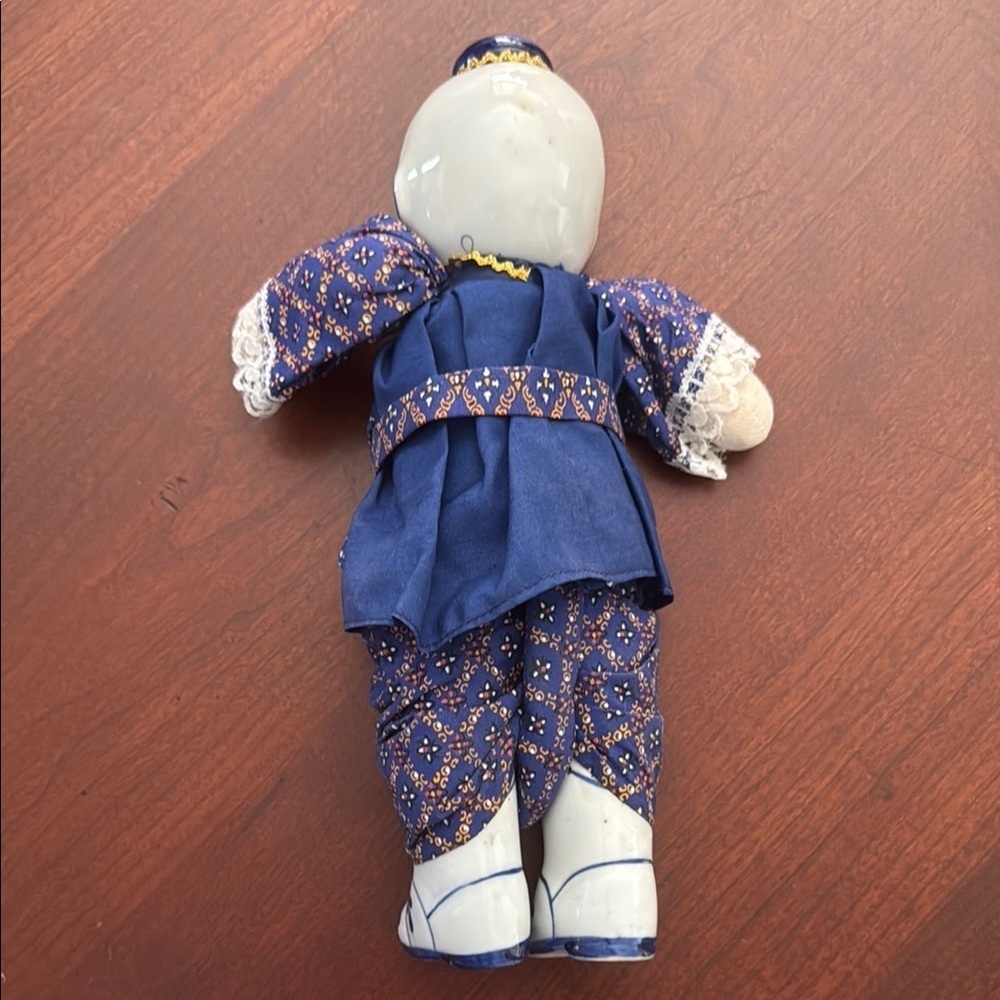 Rare Blue china kewpie Delft Porcelain Doll with Intricate Patterns - Picture 2 of 8